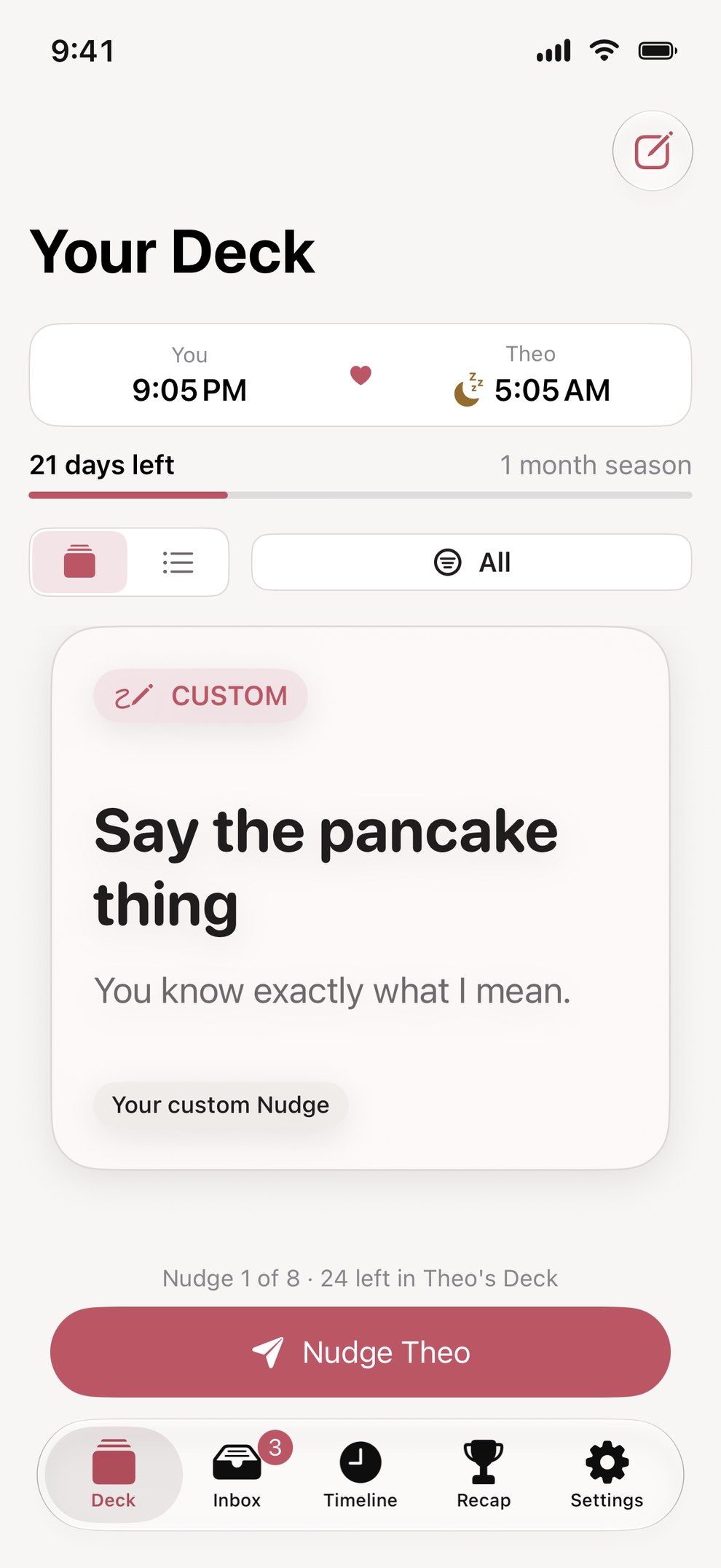 Nudge Deck Your Deck screen with a custom Nudge ready to send